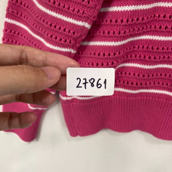 Varley Antonia Pink White Striped Preppy Relaxed Cardigan Sweater size Small - Picture 10 of 10